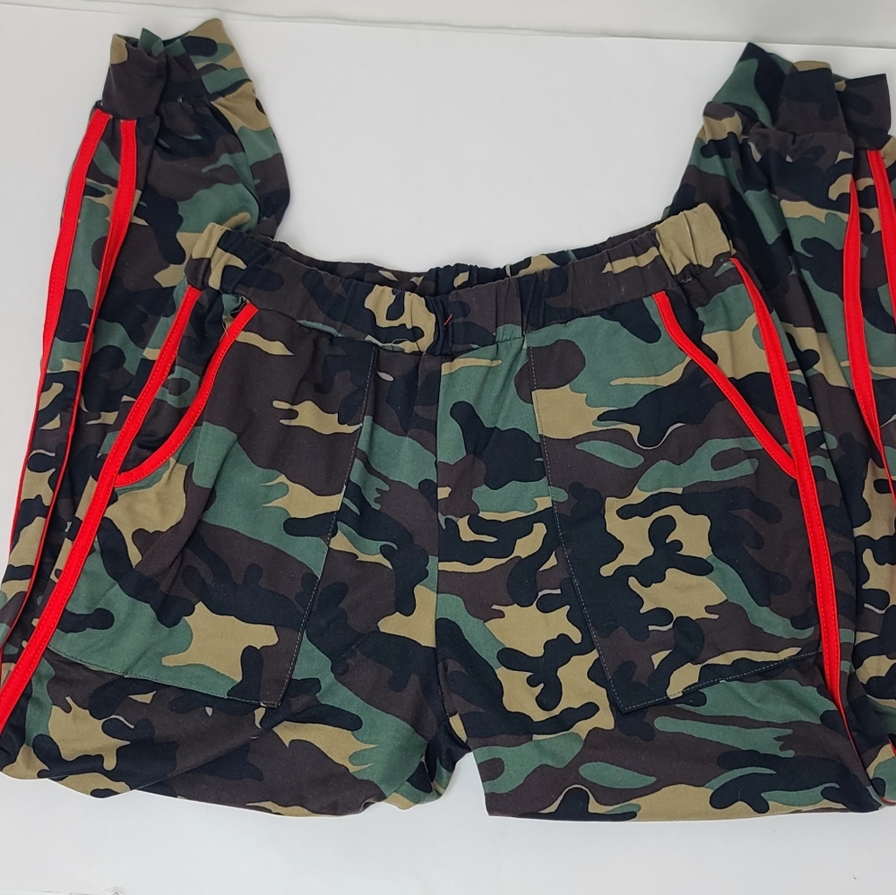 Fashion Nova Red Stripe Camo Jogger Pants